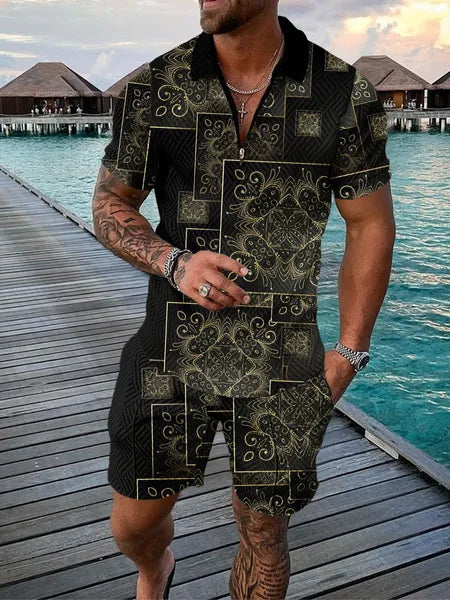 Retro Designer Mens Tracksuits Polo Suit Set Print Short Sleeve 2 Piece Outfits Plus Size 3xl beachweae resort wear loungewear track suit designer