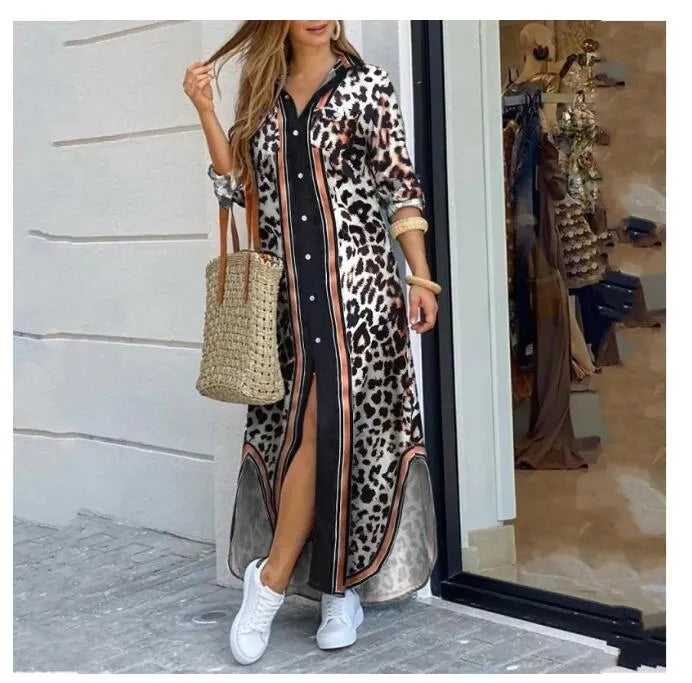 2014 Plus Size Fashionable Shirt Style Button Dress Ladies Casual Long Street Dresses Loose Home Maxi Women