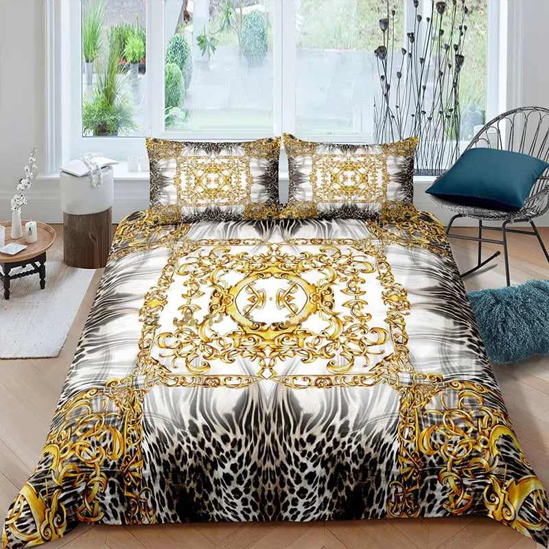 Bedding sets Luxury Baroque Modern Art 3D Golden Lion Animal Linen Set Duvet Cover 23 PCS Single Double Microfiber 221117