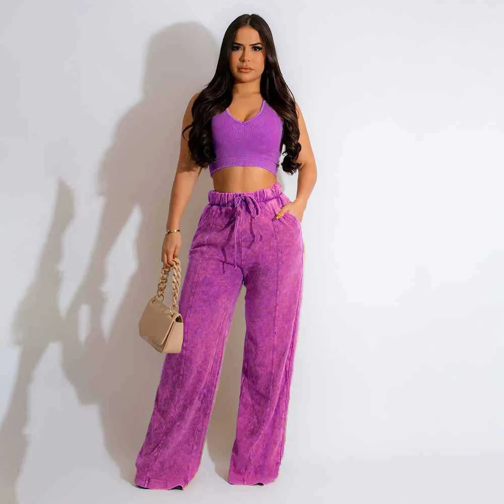 Women's Two Piece Pants Summer women's 2 piece new clothing in matching sets two pieces set woman clothes 2023 crop top pants outfits P230516