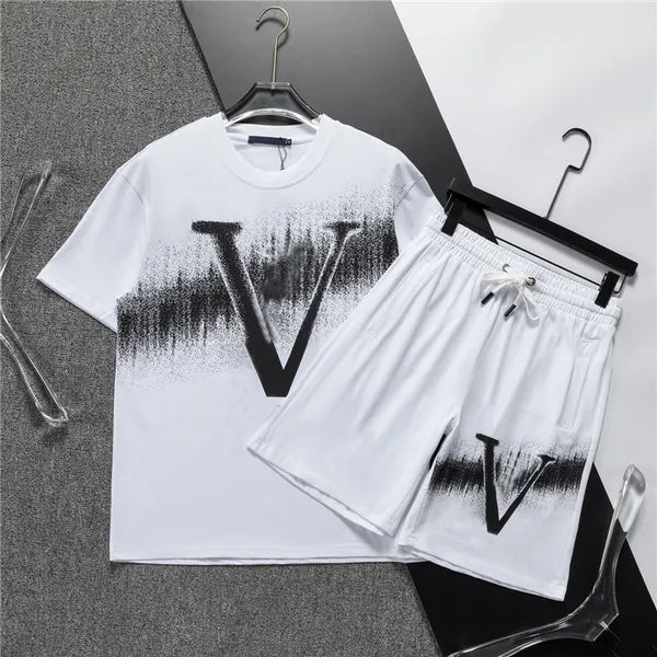 Men's Tracksuits Casual Letter Printing Comfortable Personnel Neck Short Sleeved Tshirt and Shorts Set Oversized Loose Fitting