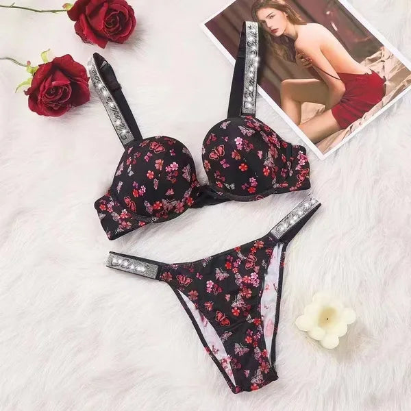 Bras Sets womens lingerie sexy erotic porn panties underwear set underwears woman Bra Panty 2 Piece Push Up Sexy Underwear Briefs Set Letter Print Lingerie