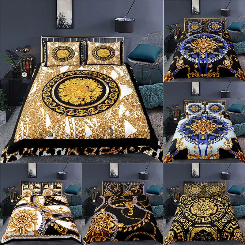 Bedding sets Luxury 3D Golden Baroque style Print 23Pcs Kids Bedding Set Comfortable Duvet Cover Pillowcase Home Textile Queen and King Size 230324