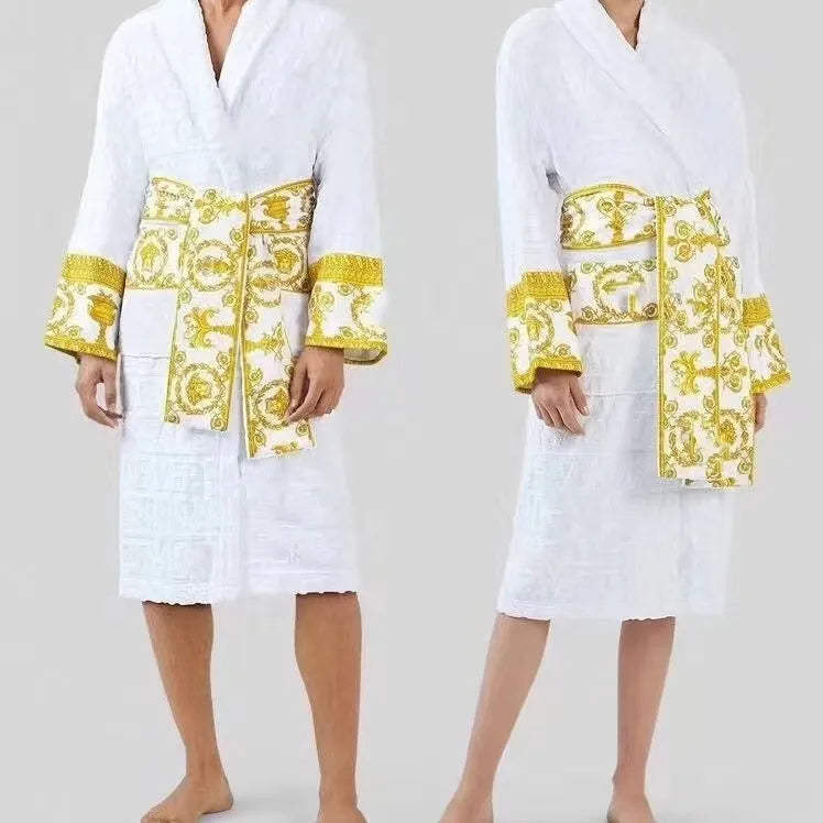 bath robe long bathrobe designer cardigan Lovers Longstyle LUXURY European printing bright 100% cotton luxurious Couple BathRobe wholesale 2 pairs price 10% off