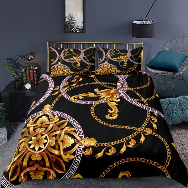 Bedding sets Luxury 3D Golden Baroque style Print 23Pcs Kids Bedding Set Comfortable Duvet Cover Pillowcase Home Textile Queen and King Size 230324