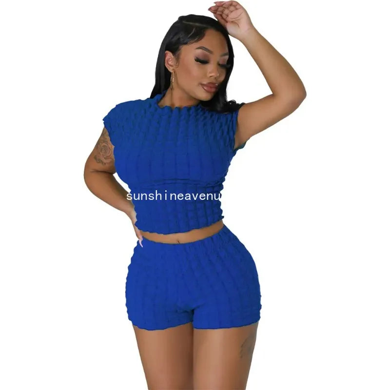 2024 Designer Tracksuits Summer Two Piece Sets Women Bubble Outfits Sexy Solid Sleeveless Top vest and Shorts Casual Sportswear Bulk items Wholesale Clothing