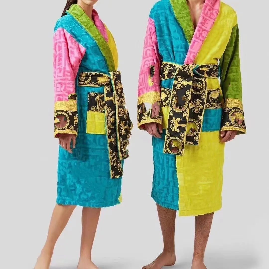 bath robe long bathrobe designer cardigan Lovers Longstyle LUXURY European printing bright 100% cotton luxurious Couple BathRobe wholesale 2 pairs price 10% off