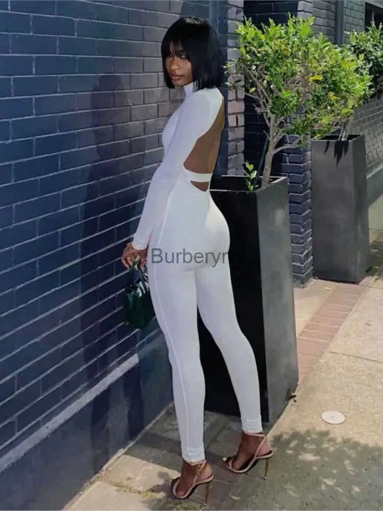 Women's Jumpsuits Rompers Long Sleeve White Backless Fe Jumpsuit Women Romper Outfit Ladies Sexy Bodycon Black Brown Jumpsuit Overalls Woman ClothesL231005