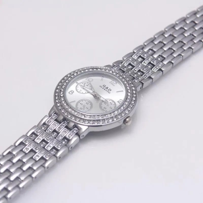 Wristwatches 2022 G&D Women Watches Quartz Wristwatch Stainless Steel Crytal Silver Lady's Bracelet Gift