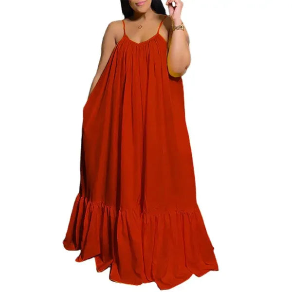 Casual Dresses Long Dress Loose Sweet Skin-friendly Oversized Fashion Strap Pocket Maxi Robe Female For Holiday