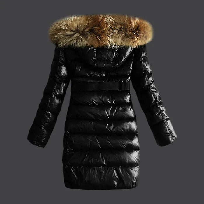 Autumn Winter Women's White Duck Down Parkas Single Breasted Jackets Hooded Fur Thick Sashes Woman's Slim Long Coats MKW23005