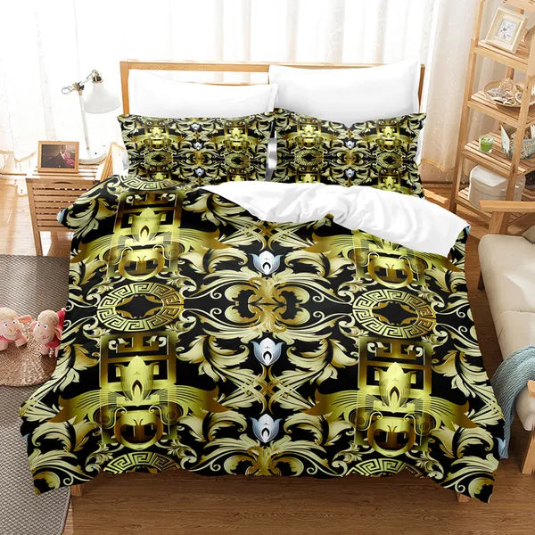 Bedding sets 3D Luxury Black Gold Bedding Sets Greek Key Meander Duvet Cover Sets Bed Linens Queen King Size Modern Geometric Bedspread 230605