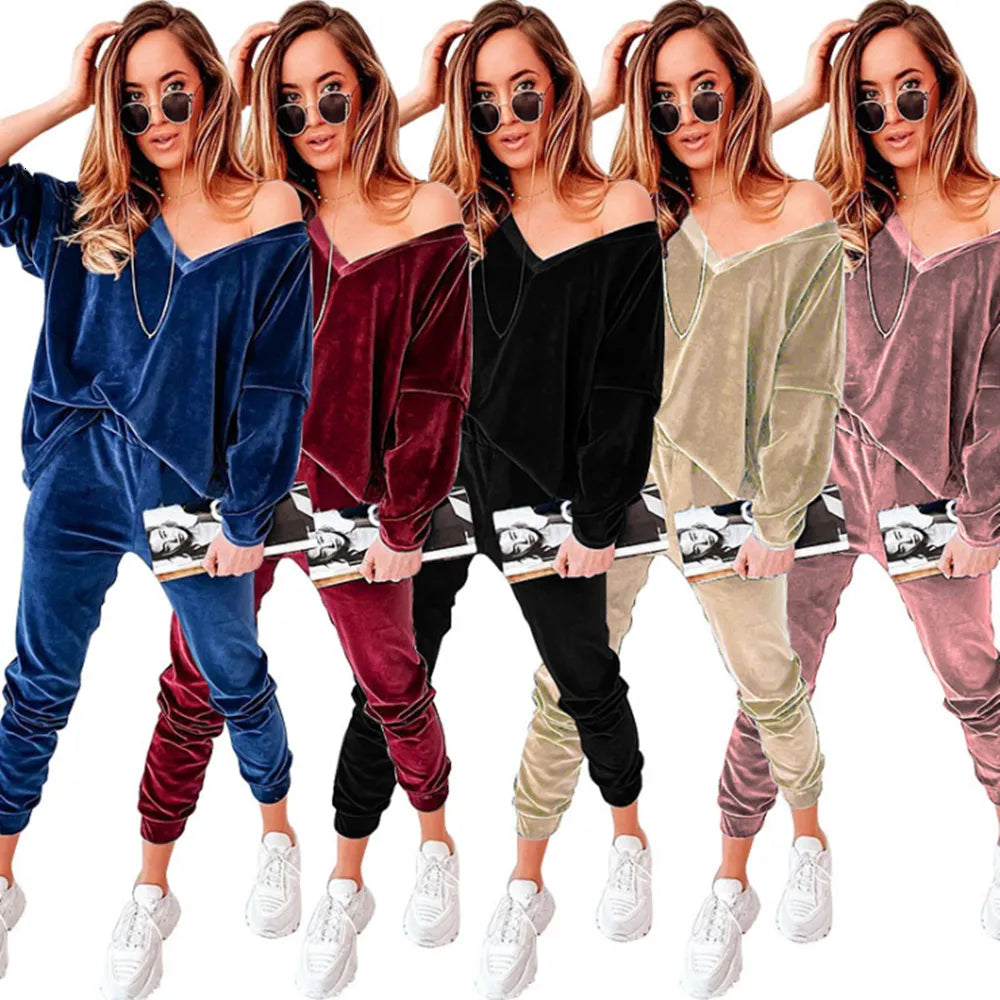 Women's Tracksuits Autumn Velvet Tracksuit Women Sets Two Piece Winter Velour Ladies Sweat Suit Outfits Sweatshirt Mujer Vetement Femme 230630