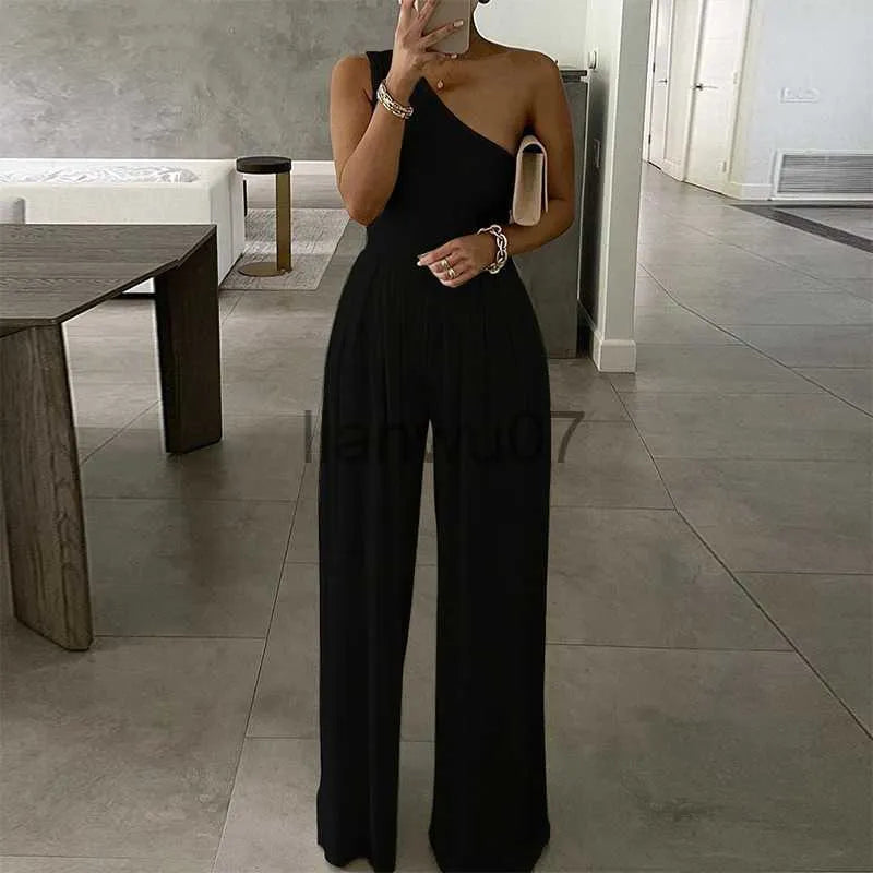 Women's Jumpsuits Rompers 2022 Summer Women Fashion Sexy One Shoulder Club Romper Bodysuit Elegant Wide Leg Jumpsuit Office Lady Casual Ovealls J230629