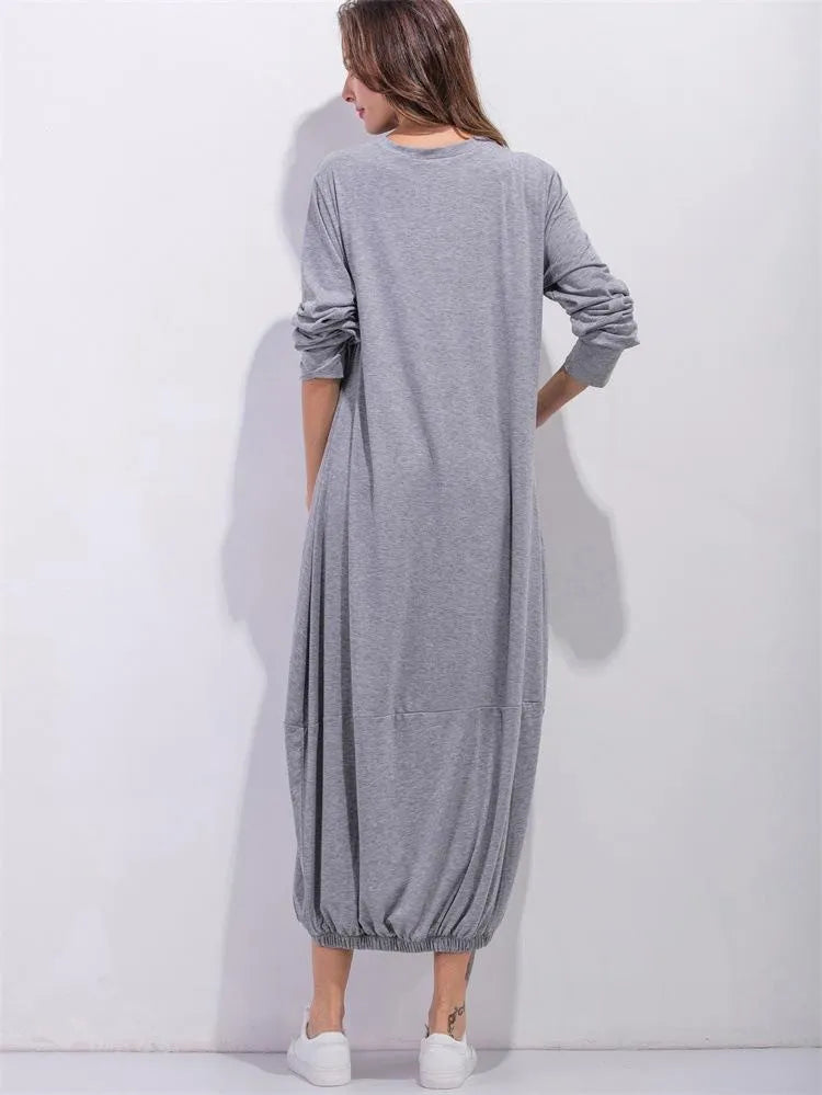 Casual Dresses Loose Dress Oversize Irregular Long Sleeve Round Neck T-shirt Sexy Maxi For Women Undefined