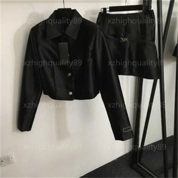 Luxury Two Piece Set Women Designer Womens Clothing Fashionable Long Sleeved Suit Jacket Sexy Hip Wrap Short Skirt Woman Black 2 Piece Set Dress