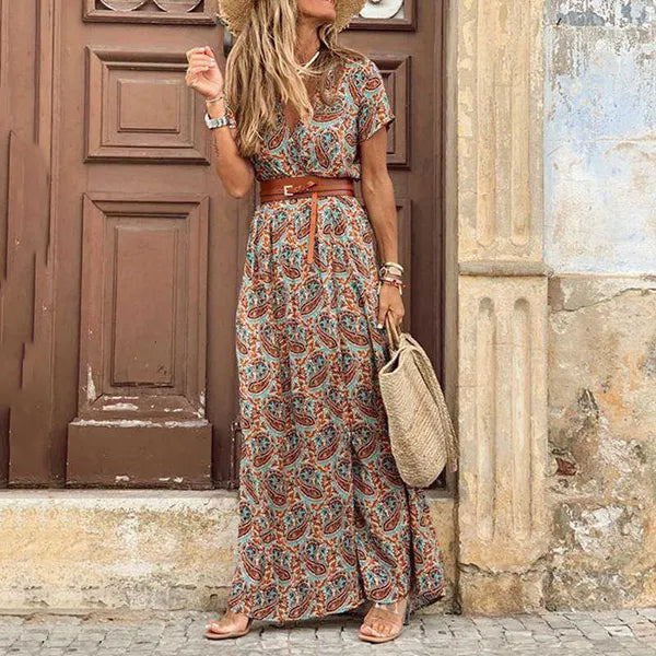 Women's Designer Summer Dress Fashion Bohemian V-neck Floral Elegant Beach Maxi Dresses For Woman Robes Vestidos Ladies Vacation Holidy Skirt