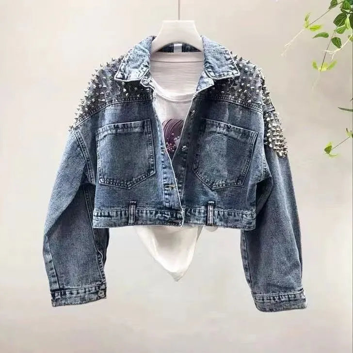 Women's Jackets Rugod New Vintage Letter Print Frayed Jean Jacket Women Autumn Winter Ripped Hole Denim Coat Female Bomber Casaco Denim Jacket