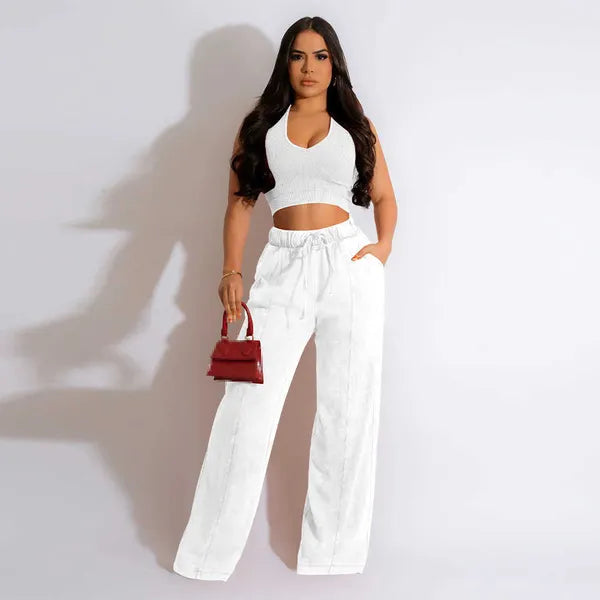 Women's Two Piece Pants Summer women's 2 piece new clothing in matching sets two pieces set woman clothes 2023 crop top pants outfits P230516