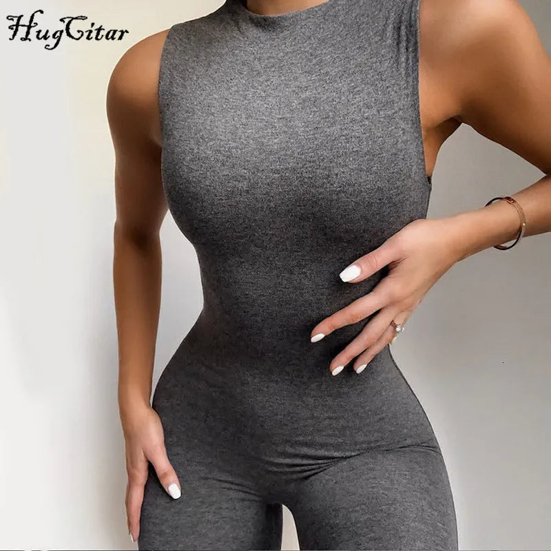 Women's Jumpsuits Rompers Hugcitar sleeveless bodycon jumpsuit summer women fashion stretchy outfits white black solid body romper 230630