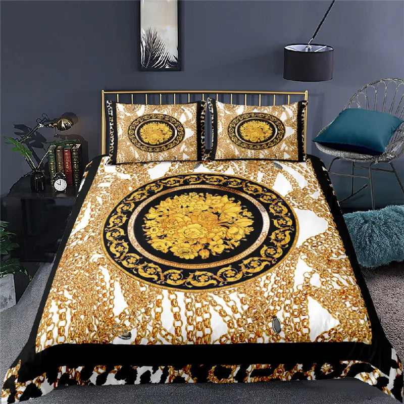 Bedding sets Luxury 3D Golden Baroque style Print 23Pcs Kids Bedding Set Comfortable Duvet Cover Pillowcase Home Textile Queen and King Size 230324