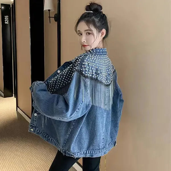 Women's Jackets Rugod New Vintage Letter Print Frayed Jean Jacket Women Autumn Winter Ripped Hole Denim Coat Female Bomber Casaco Denim Jacket