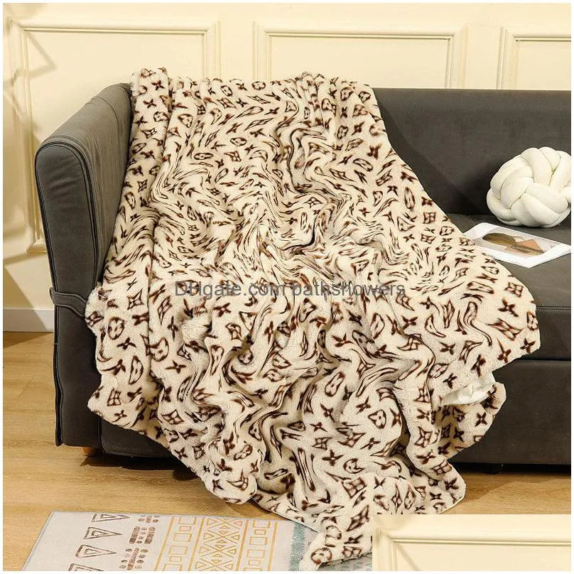 Blankets Designer Letters Leopard Grain Blanket Imitation Rabbit Crystal Veet Nap Double Sofa Blanket206s Drop Delivery Home Garden t Dh1uq