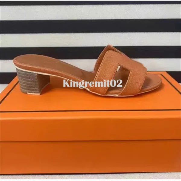 Brand Designer Sandals Women Shoes Gunuine Leather Slipper High Heel Sandal Classic Flat Slides Beach Slipper Box