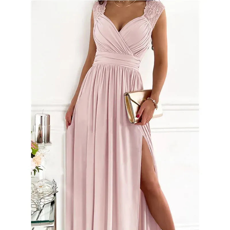 Dress Summer Women's Sexy Pleated Splicing Slit Long Dress Sleeveless Wedding Party Dresses For Women Chic And Elegant Woman Dress