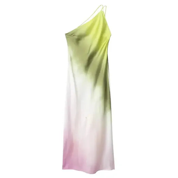 TRAF Tie Dye Long Dress Women Asymmertic Satin Backless Dress Woman Off Shoulder Sexy Evening Party Dresses Midi Summer Dresses 240320