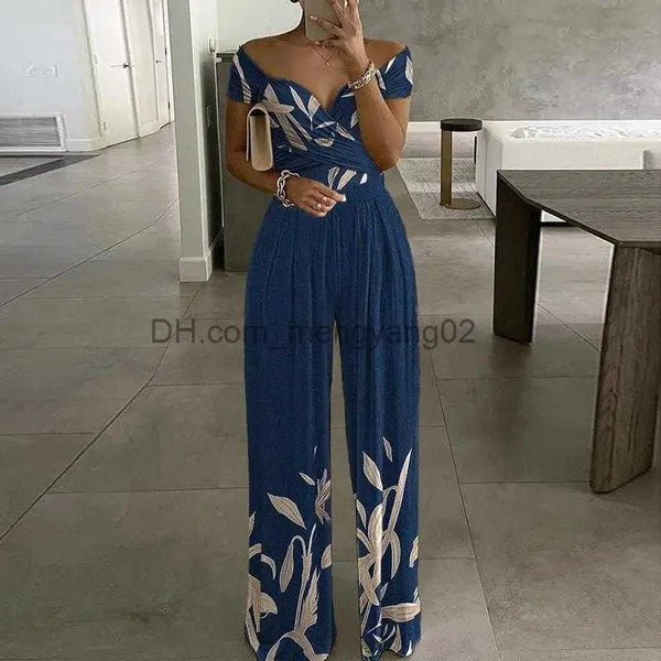 Women's Jumpsuits Rompers Floral Print Jumpsuit Summer Chic Women Straight Party Overalls Y2k Club Romper Elegant Off Shoulder Sleeveless Party Jumpsuits T230504