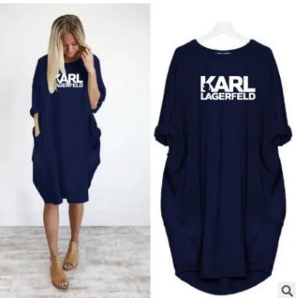 Casual Dresses Women Loose Dresses Karl Letter Print Plus Size Clothing Dress