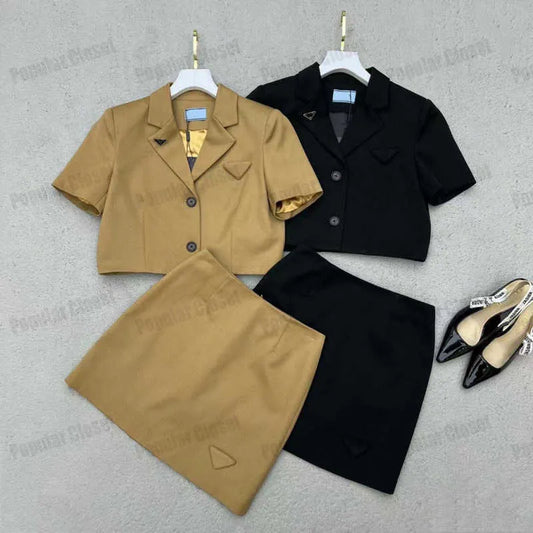 Prado Womens P Designers Top-quality Two Piece Sets Fashions Skirt Suit Jacket Stick Drill Letter Ladies Two Piece Sets Brown Black SML