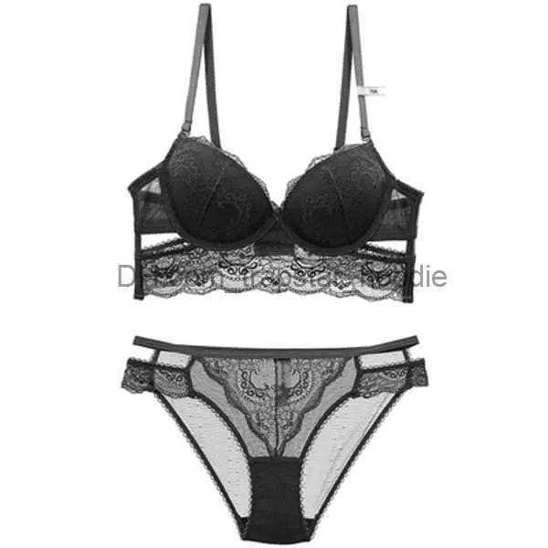 Bras Sets adjustable Brassiere Thin Black Push Up Bra Embroidery Bras Lace Women Lingerie Sets Gather Sexy Underwear Set Y200415 L230919