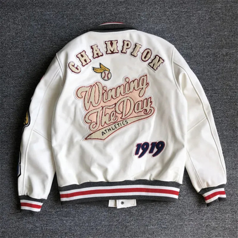 2024 New Men's Jacket Men's Spring and Autumn Baseball Uniform Y2K Retro Fashion Trend Women's Leather Jacket Heavy Embroidery White Short Jacket ins 230615