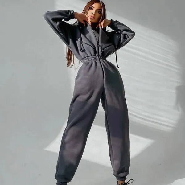 Womens Jumpsuits Rompers Fashion Elegant Hoodies Jumpsuit Women Casual Overalls Romper Fall Winter Solid Hooded Sportwear Tracksuits 231019