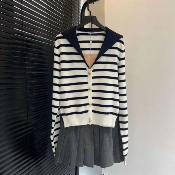 women skirt suit designer skirts suits womens fashion letter embroidery striped knit shirt casual pleated dress two-piece set two Color