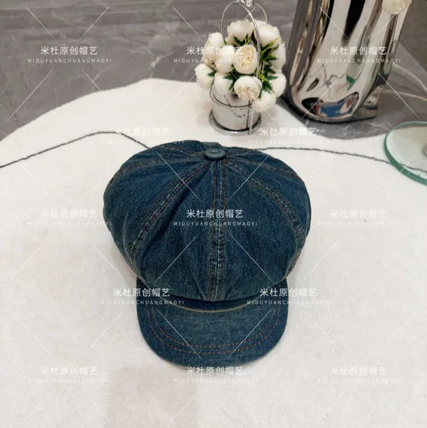 Ball Caps Designer Fragrance New Washed Cowboy Octagonal Hat in Chinese Vintage Denim Newspaper Kids Shows a Small Face Minimalist and Advanced Sense