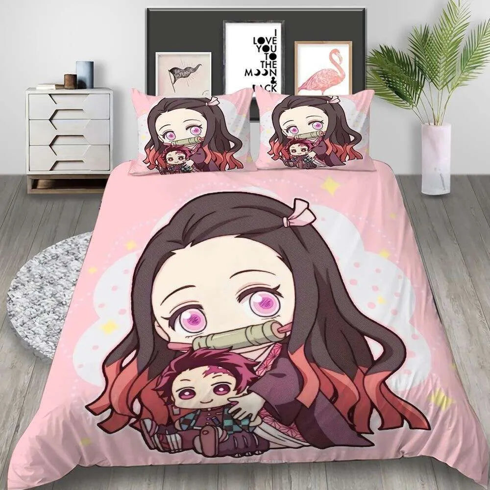 Cartoon Demon Slayer Set Duvet Covers Japan Anime 3D Printed Comforter Bedding Sets Bedclothes Bed Linen(no Sheet)