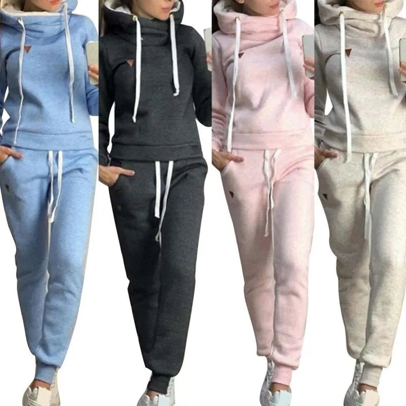 Women's Two Piece Pants 2Pcs Women Jogging Suit Solid Color Tracksuits Fleece Lined Hoodies Pants Set 220902