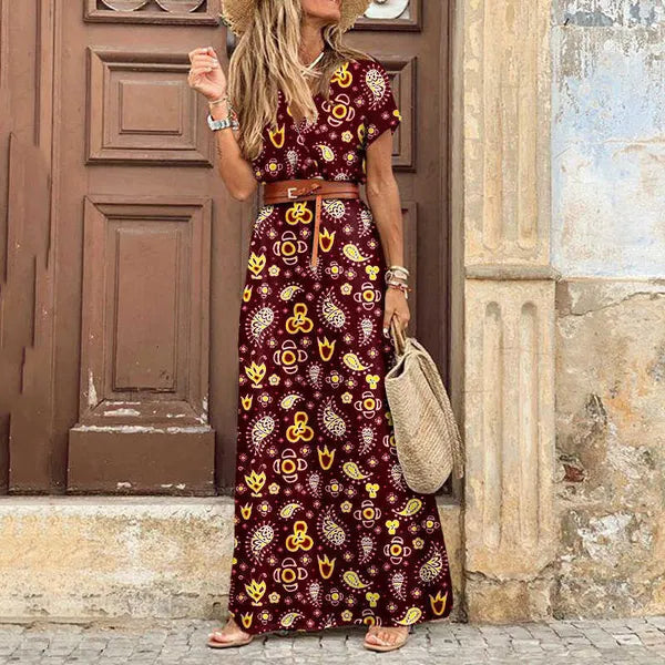 Women's Designer Summer Dress Fashion Bohemian V-neck Floral Elegant Beach Maxi Dresses For Woman Robes Vestidos Ladies Vacation Holidy Skirt