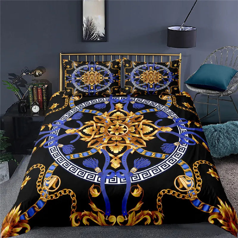 Bedding sets Luxury 3D Golden Baroque style Print 23Pcs Kids Bedding Set Comfortable Duvet Cover Pillowcase Home Textile Queen and King Size 230324