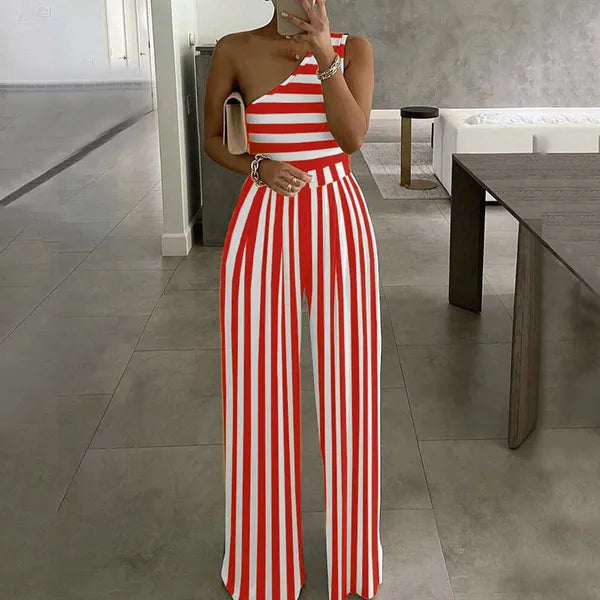 Women's Jumpsuits Rompers 2022 Summer Women Fashion Sexy One Shoulder Club Romper Bodysuit Elegant Wide Leg Jumpsuit Office Lady Casual Ovealls J230629