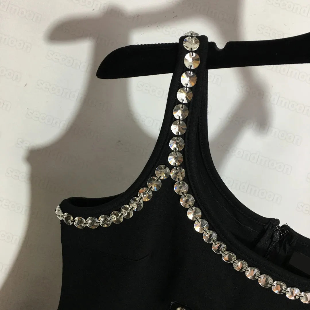 Shiny Rhinestone Sexy Dress Women Bodycon Dresses Club Party Black Dress Designer Breathable Fashion Clothing