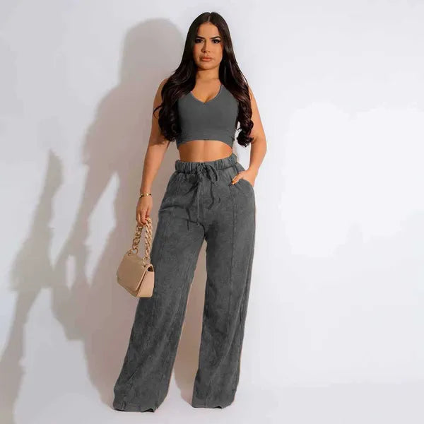 Women's Two Piece Pants Summer women's 2 piece new clothing in matching sets two pieces set woman clothes 2023 crop top pants outfits P230516