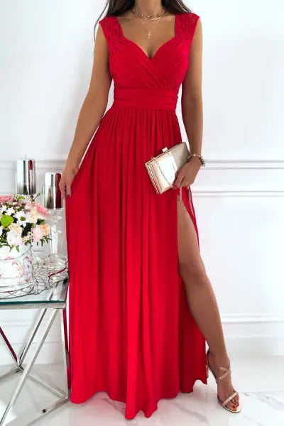 Dress Summer Women's Sexy Pleated Splicing Slit Long Dress Sleeveless Wedding Party Dresses For Women Chic And Elegant Woman Dress