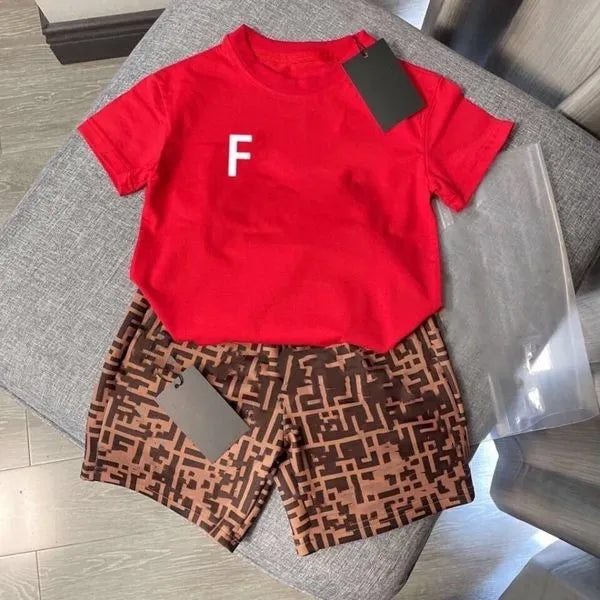 baby set kid sets toddler t shirt 2pics kids designer tshirt for children clothing boys girls Short Sleeve top luxury summer Button lapel khaki with letters