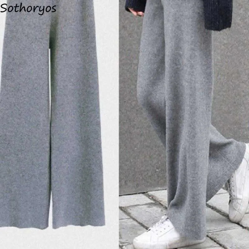 Women's Pants Capris Casual Pants Women Knitted High Quality Wide Leg Thicker Straight Trousers Womens Fashion Chic Loose Leisure Pant All Match Ins T221024