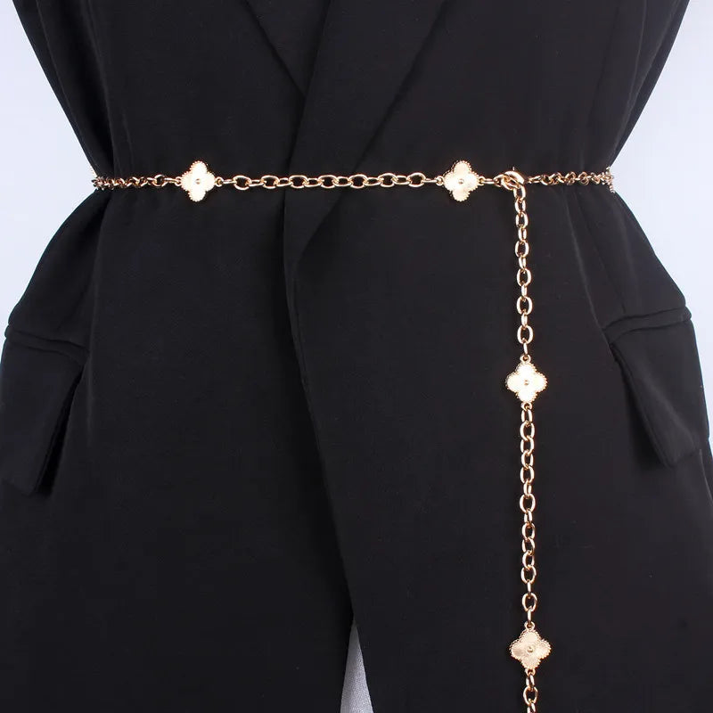 Belts Luxury Designer Flowers Gold Chain Belts for Women Dress Waistband Appreal Accessories Metal Thin Strap Corset Belt 230829