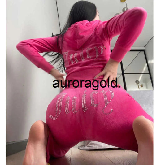 YICIYA Juicy Tracksuit Velour Two Piece Set Wholesale - 2023 hot sell 2023 Women's Brand Tracksuits Suit Women Velvet Zipper Sweatshirt And Pants Sewing Suit Diamond